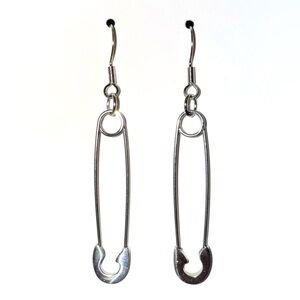 Handmade Silver Safety Pin Drop Earrings
